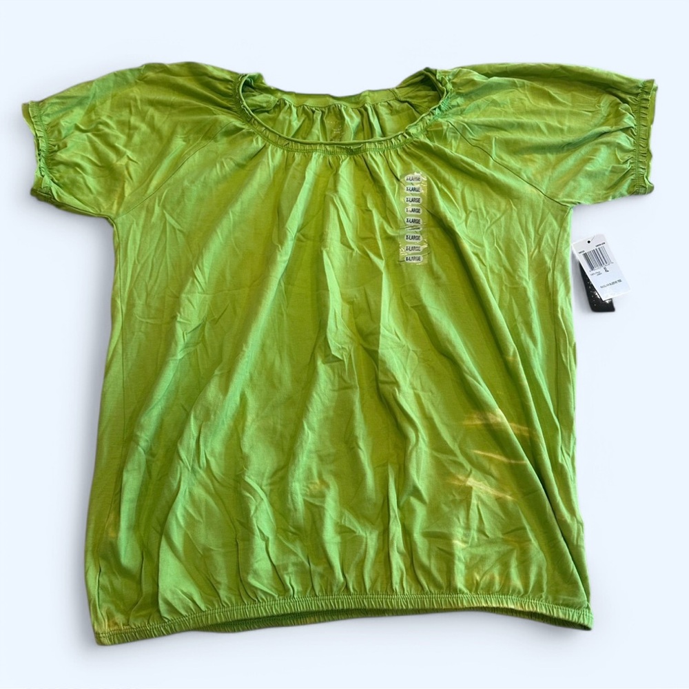 NWT Womens XL GRACE ELEMENTS Green Muted Tie Dye Puckered Rucked Sleeve Blouse